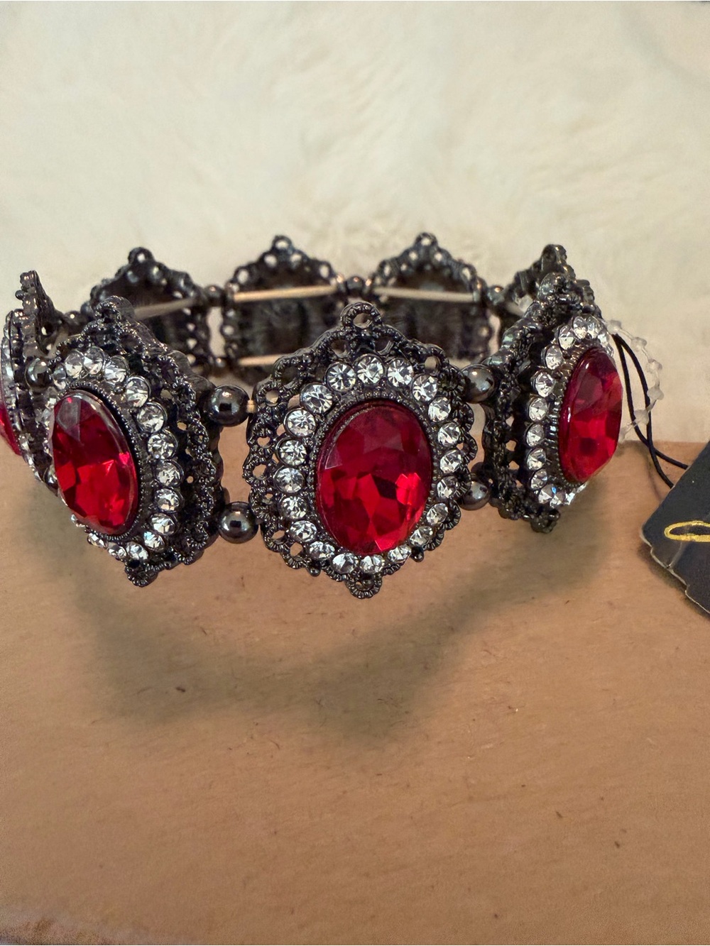 Vintage-Style Red Crystal Statement Bracelet